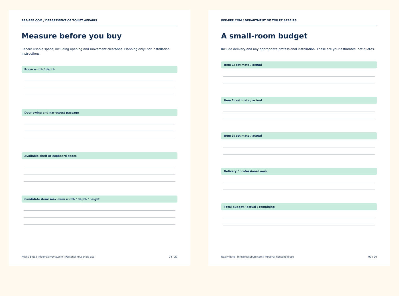 Two sample pages from Smallest Room, Big Ideas Planner